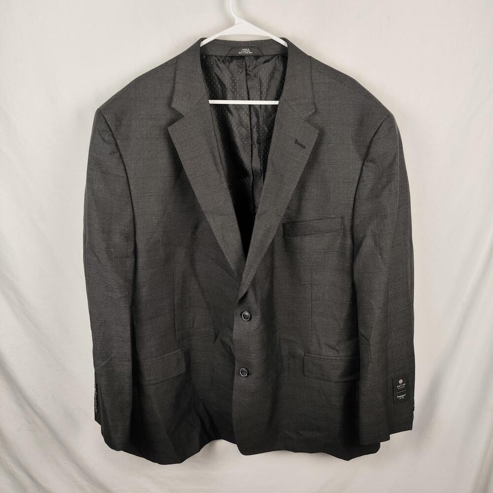 Haggar Suit Jacket Mens 52R Gray Check Polyester Viscose Classic Fit Notch Lapel